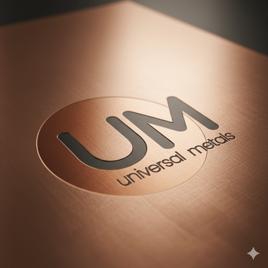 Universal Metals embossed logo on copper