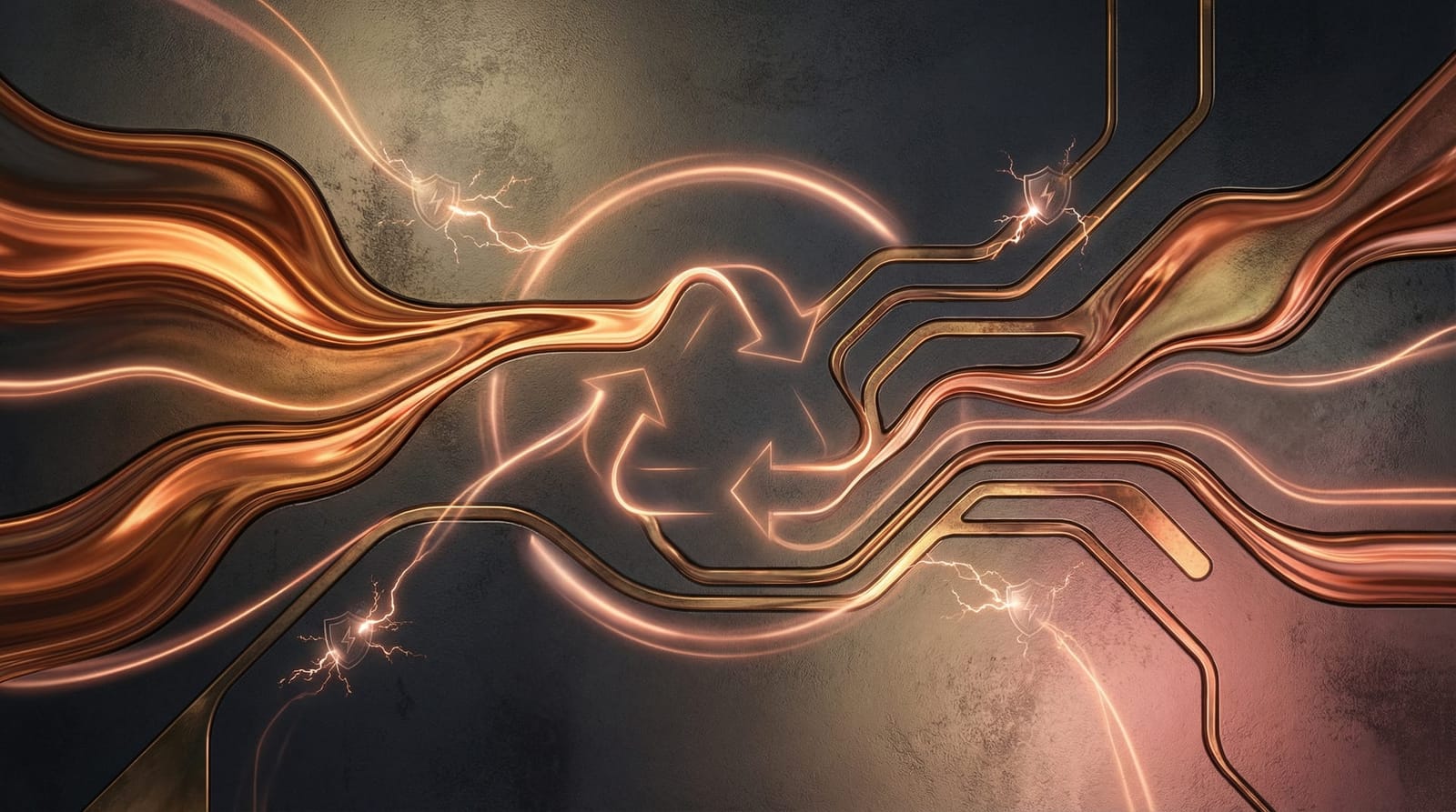 Copper recycling symbol formed by flowing copper conductors