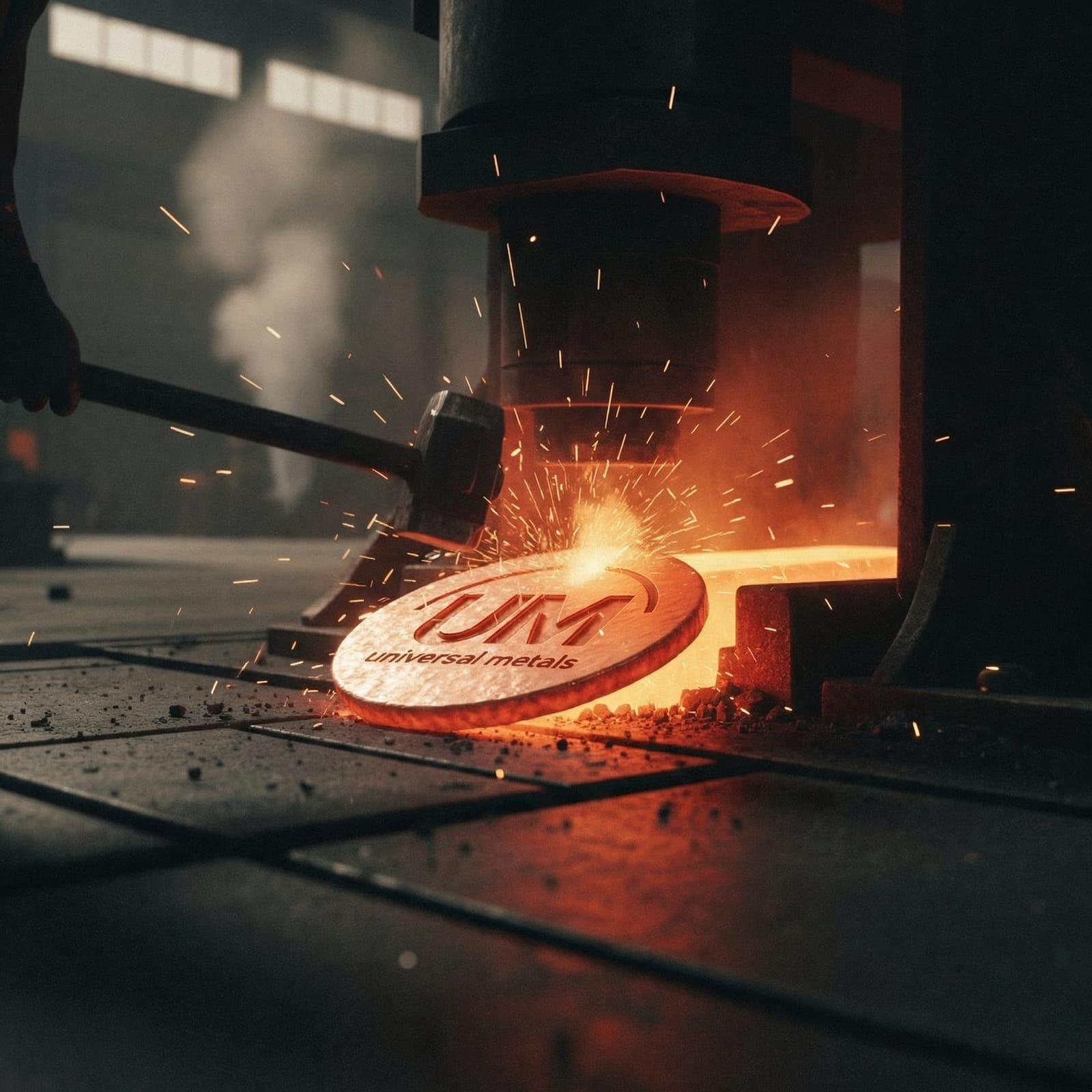 Universal Metals forge with sparks